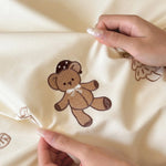 Bedding Set Cotton Blend Teddy Bear Embroidery Ruffled Trim
