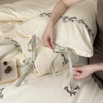 Bedding Set Cotton Floral Embroidery & Lace Trim