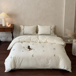 Bedding Set Cotton Floral Embroidery & Lace Trim