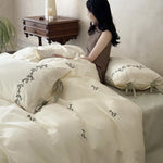 Bedding Set Cotton Floral Embroidery & Lace Trim