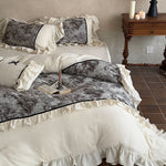 Bedding Set Cotton Gauze Breathable Velvet Ruffle & Contrast Piping