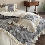 Bedding Set Cotton Gauze Breathable Velvet Ruffle & Contrast Piping