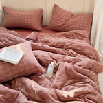 Bedding Set Cotton Gauze Washed Vintage Check 4-Piece