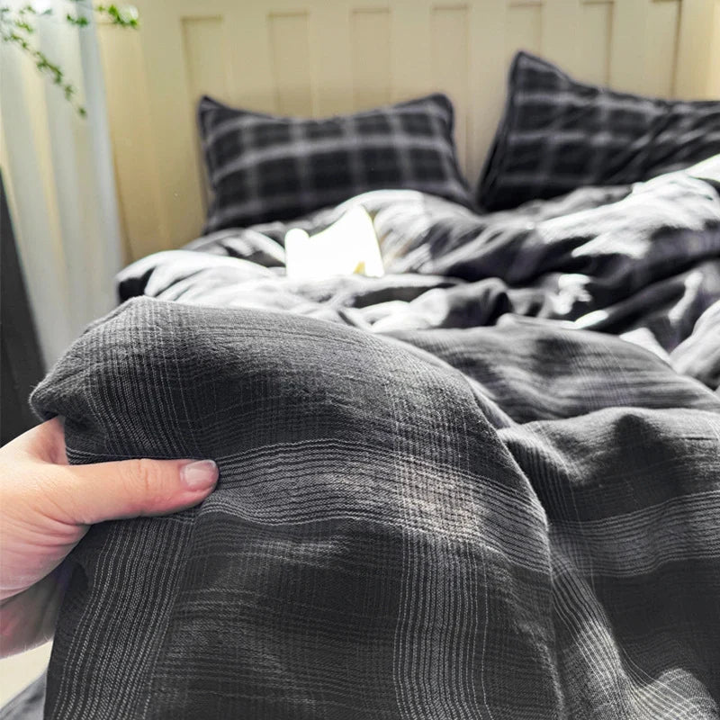 Bedding Set Cotton Gauze Washed Vintage Check 4-Piece
