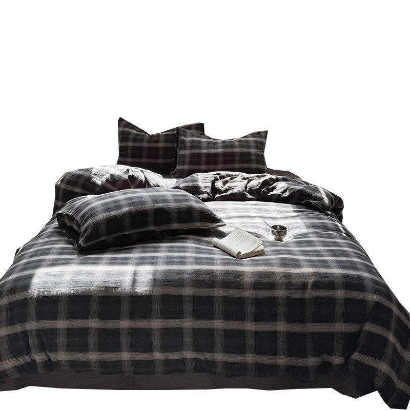 Bedding Set Cotton Gauze Washed Vintage Check 4-Piece