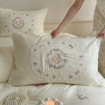Bedding Set Cotton-Linen Blend Bunny Floral Embroidery Lace Trim