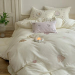 Bedding Set Cotton-Linen Blend Bunny Floral Embroidery Lace Trim