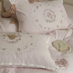Bedding Set Cotton-Linen Blend Bunny Floral Embroidery Lace Trim