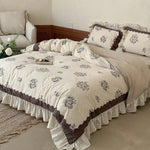 Bedding Set Cotton-Linen Blend Floral Medallion Frilled Bed Skirt