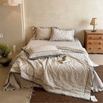 Bedding Set Cotton-Linen Blend Floral Ruffles 4-Piece