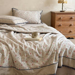 Bedding Set Cotton-Linen Blend Floral Ruffles 4-Piece