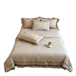 Bedding Set Cotton-Linen Blend Floral Ruffles 4-Piece