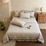Bedding Set Cotton-Linen Blend Floral Ruffles 4-Piece