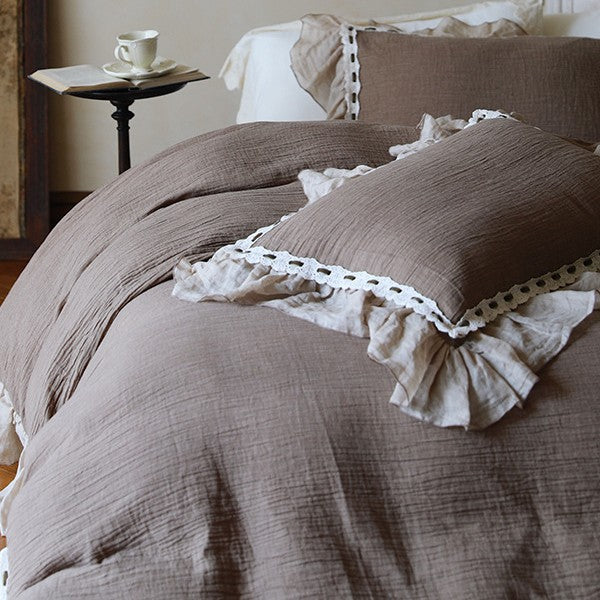 Bedding Set Cotton-Linen Blend Ruffle & Crochet Lace