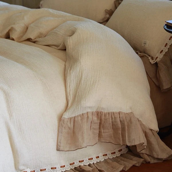 Bedding Set Cotton-Linen Blend Ruffle & Crochet Lace