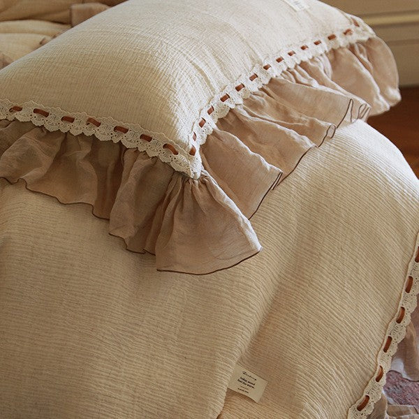 Bedding Set Cotton-Linen Blend Ruffle & Crochet Lace