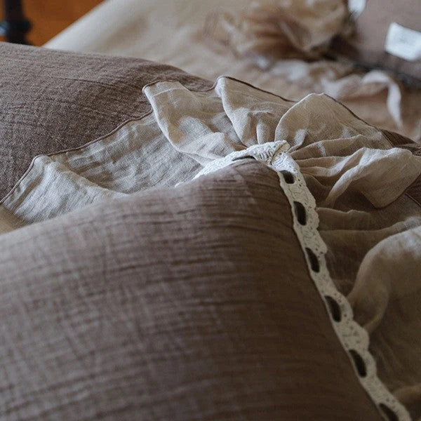 Bedding Set Cotton-Linen Blend Ruffle & Crochet Lace