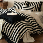 Bedding Set Cotton-Linen Blend Striped Ruffle Hem 4-Piece