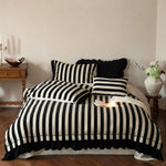 Bedding Set Cotton-Linen Blend Striped Ruffle Hem 4-Piece