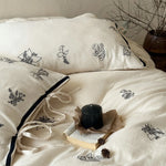 Bedding Set Cotton-Linen Breathable Floral Embroidery & Bow Closures