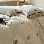 Bedding Set Cotton-Linen Breathable Floral Embroidery & Bow Closures