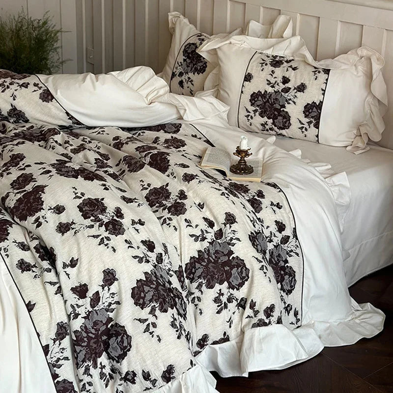 Bedding Set Cotton-Linen Breathable Reversible Floral Jacquard