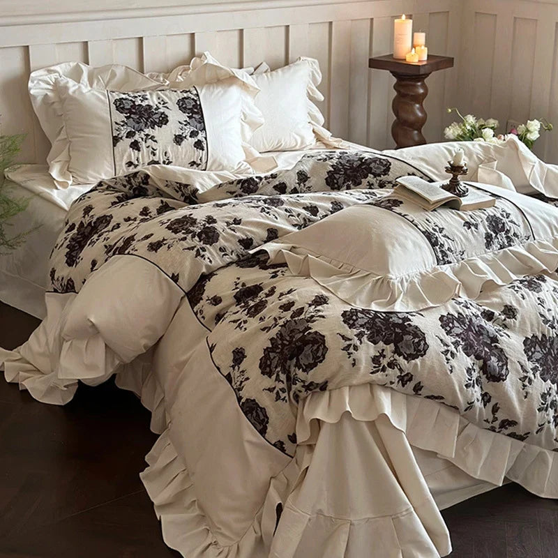 Bedding Set Cotton-Linen Breathable Reversible Floral Jacquard