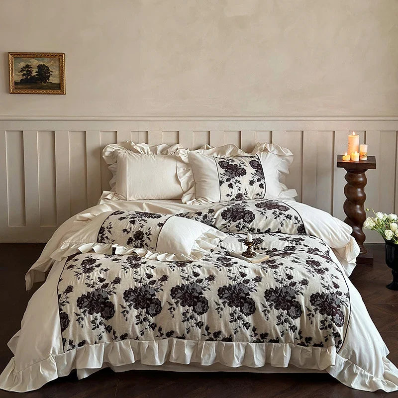 Bedding Set Cotton-Linen Breathable Reversible Floral Jacquard