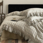 Bedding Set Cotton-Linen Checkered & Lace Ruffles
