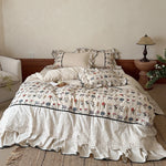 Bedding Set Cotton-Linen Embroidered Floral Ruffle Trim