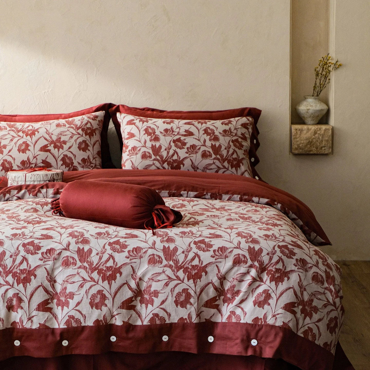 Bedding Set Cotton-Linen Jacquard Floral Reversible