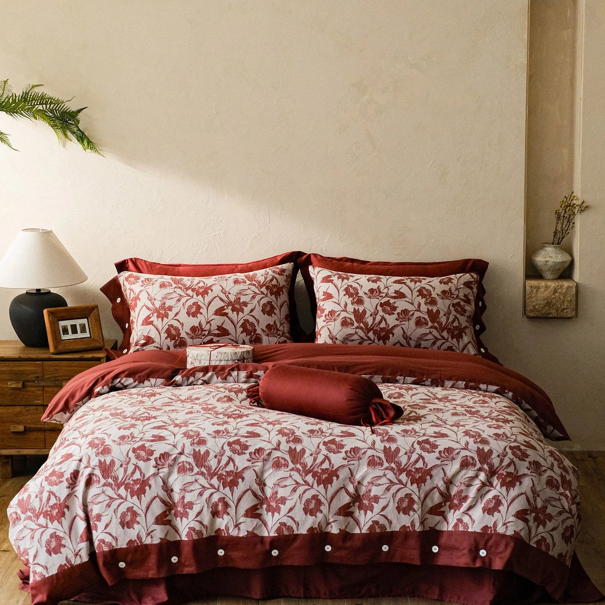 Bedding Set Cotton-Linen Jacquard Floral Reversible
