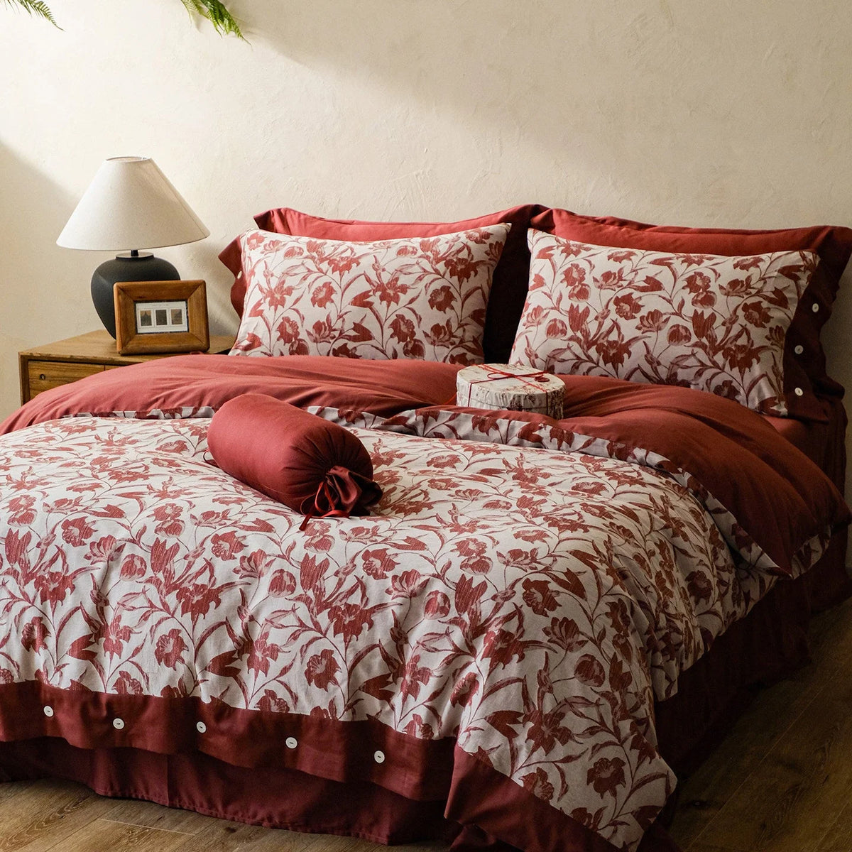 Bedding Set Cotton-Linen Jacquard Floral Reversible