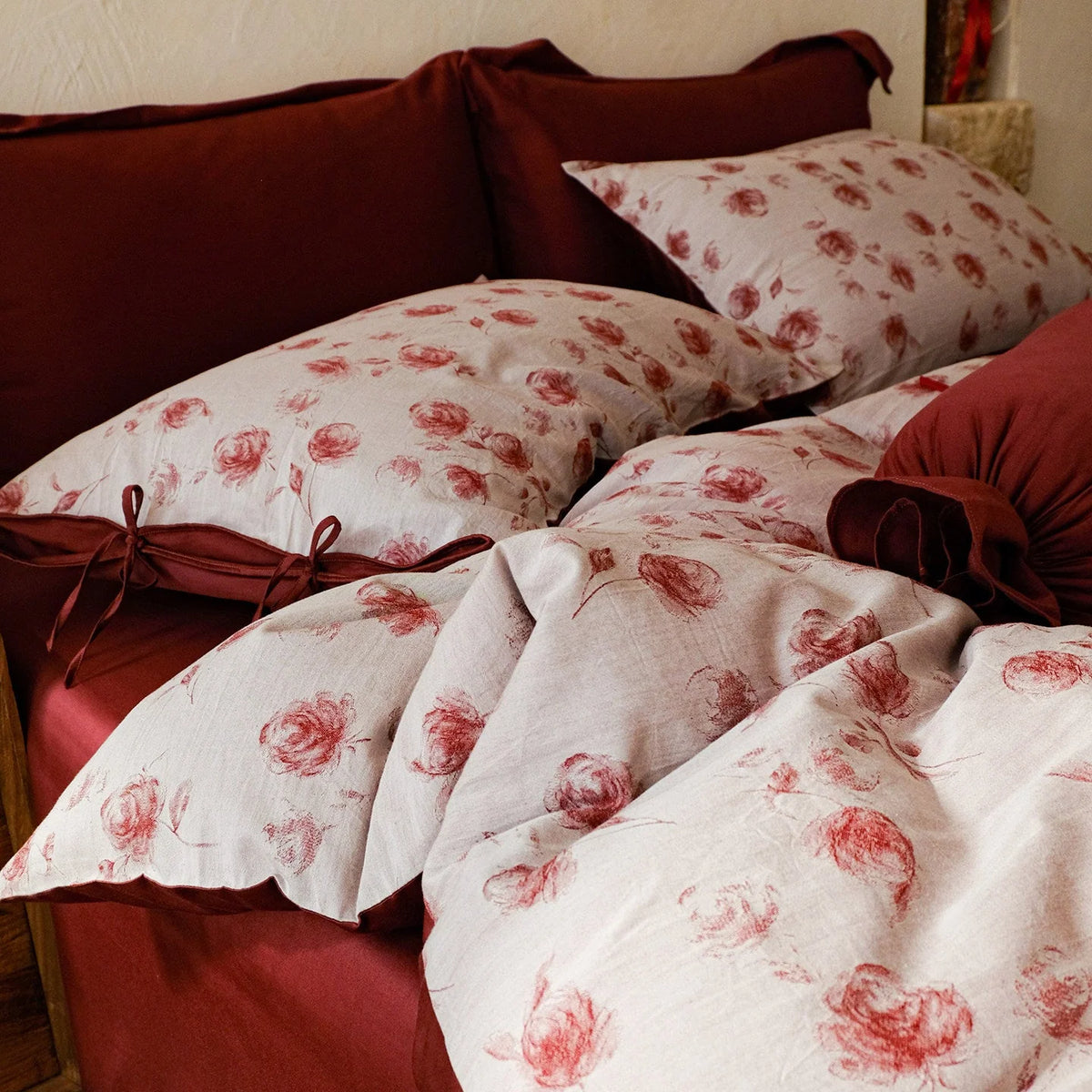 Bedding Set Cotton-Linen Jacquard Floral Reversible