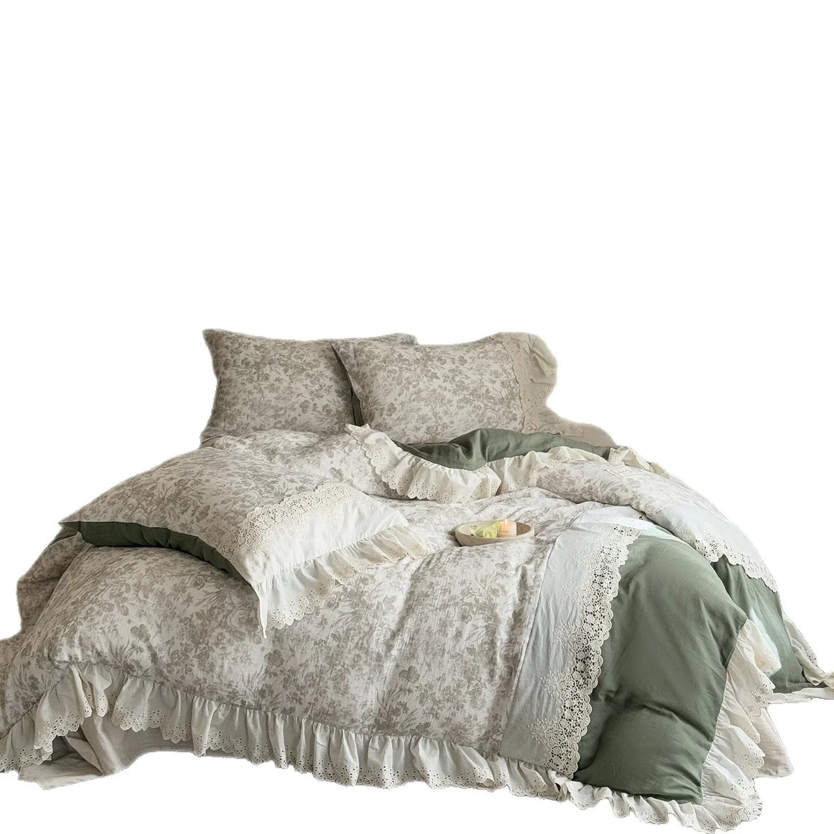 Bedding Set Cotton-Linen Reversible Lace & Ruffles