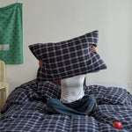 Bedding Set Cotton Muslin Breathable Pastel Check Pattern