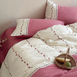 Bedding Set Cotton Muslin Vichy Check & Embroidered Border
