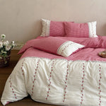 Bedding Set Cotton Muslin Vichy Check & Embroidered Border