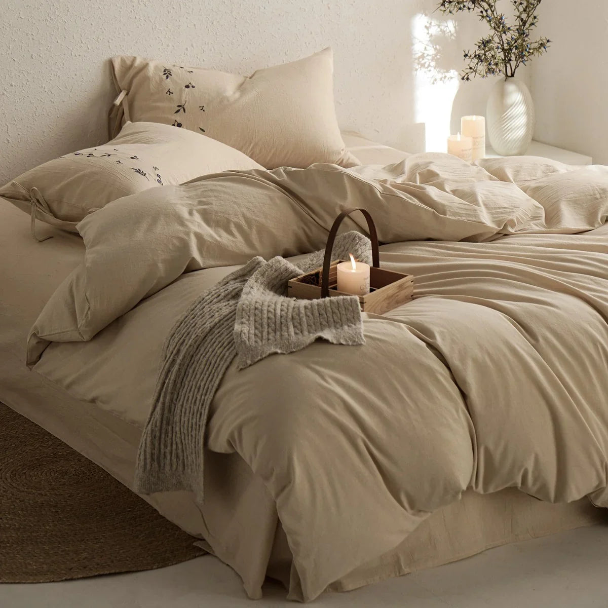 Bedding Set Cotton Percale Berry & Leaf Embroidery 4-Piece