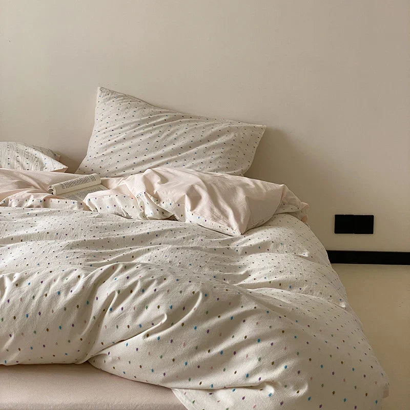 Bedding Set Cotton Percale Breathable Pastel Polka Dot 4-Piece
