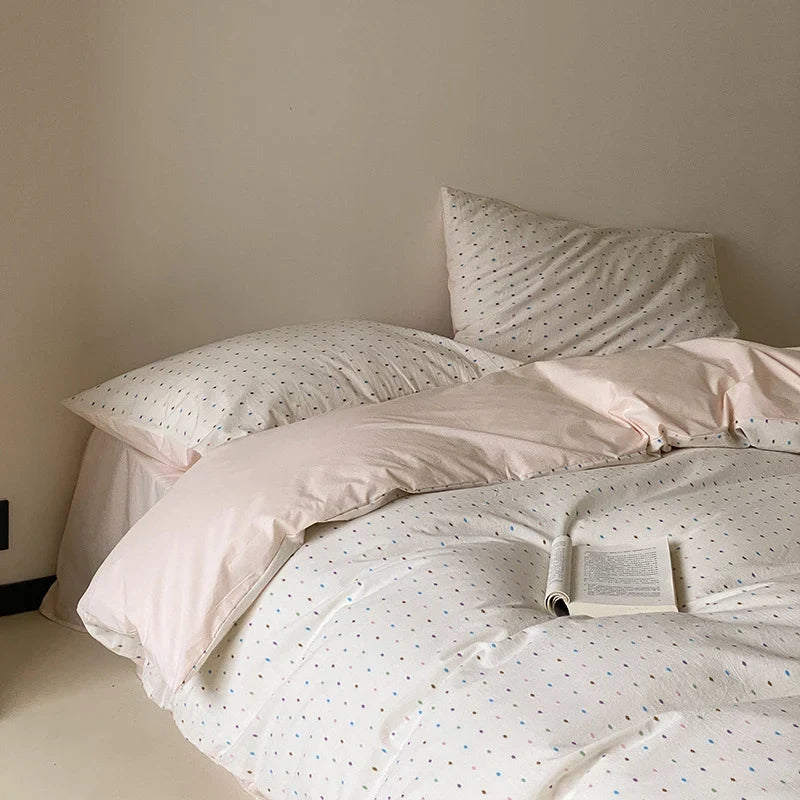 Bedding Set Cotton Percale Breathable Pastel Polka Dot 4-Piece