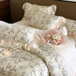 Bedding Set Cotton Percale Floral Jacquard Zippered Duvet