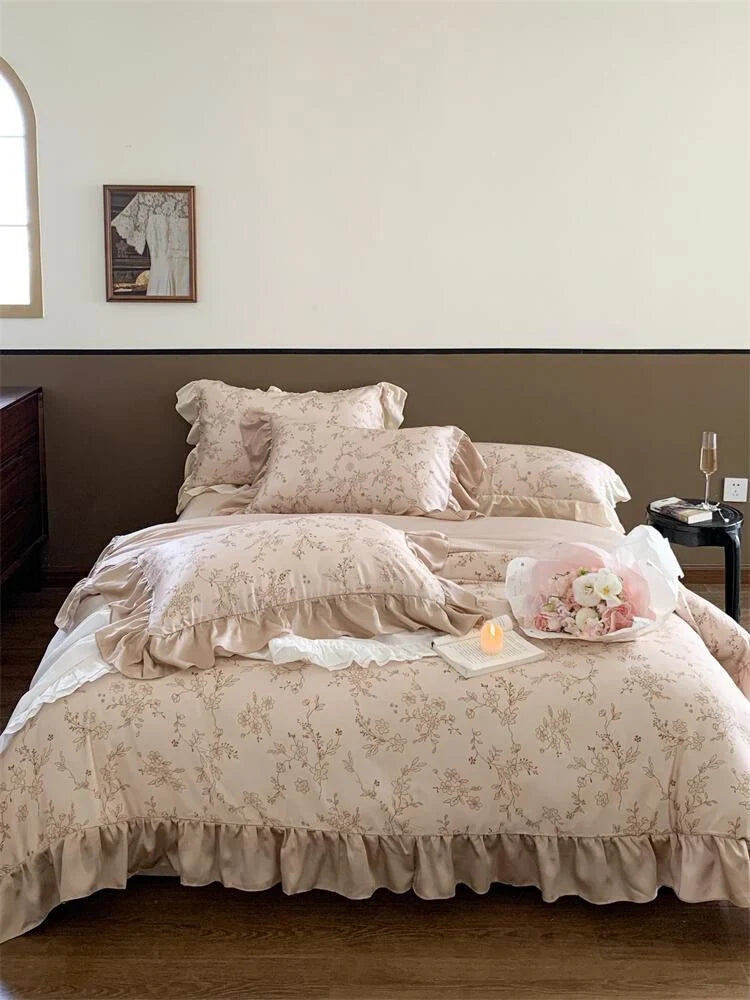 Bedding Set Cotton Percale Floral Jacquard Zippered Duvet