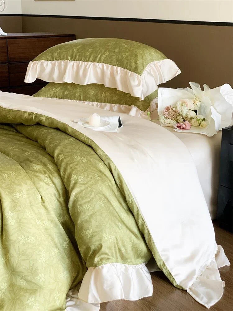 Bedding Set Cotton Percale Floral Jacquard Zippered Duvet
