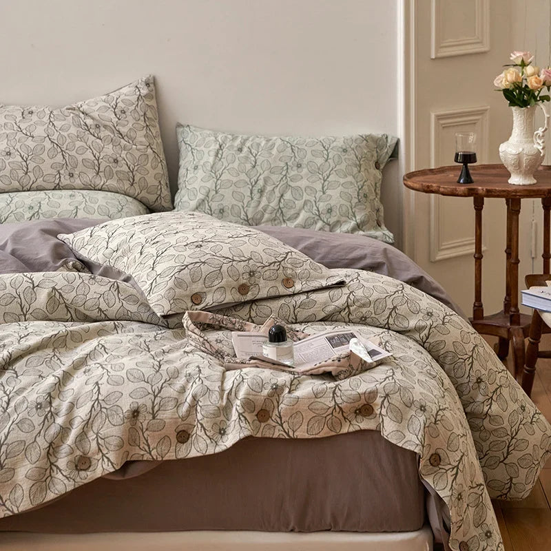 Bedding Set Cotton Percale Floral Woven 4-Piece