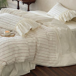 Bedding Set Cotton Percale Relief Embroidery Ruffled Bed Skirt
