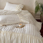 Bedding Set Cotton Percale Relief Embroidery Ruffled Bed Skirt