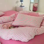 Bedding Set Cotton Percale Striped Decorative Piping