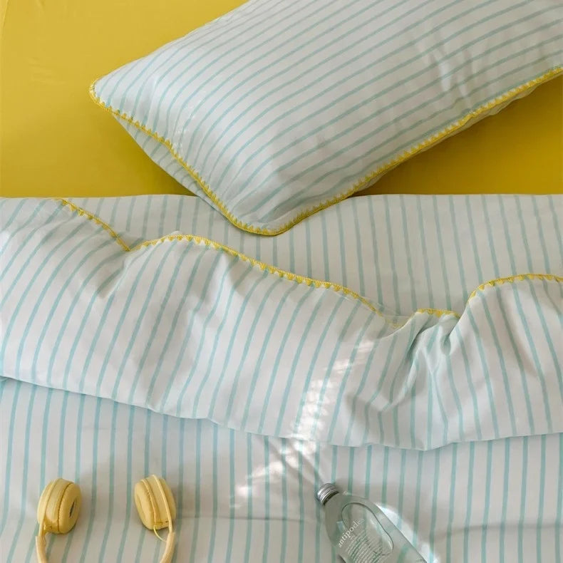 Bedding Set Cotton Percale Striped Decorative Piping