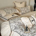 Bedding Set Cotton Percale Toile Print Ruffle Trim